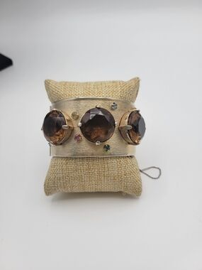 Vintage Statement Cuff Bracelet with Large Smoky Brown and multi color stones